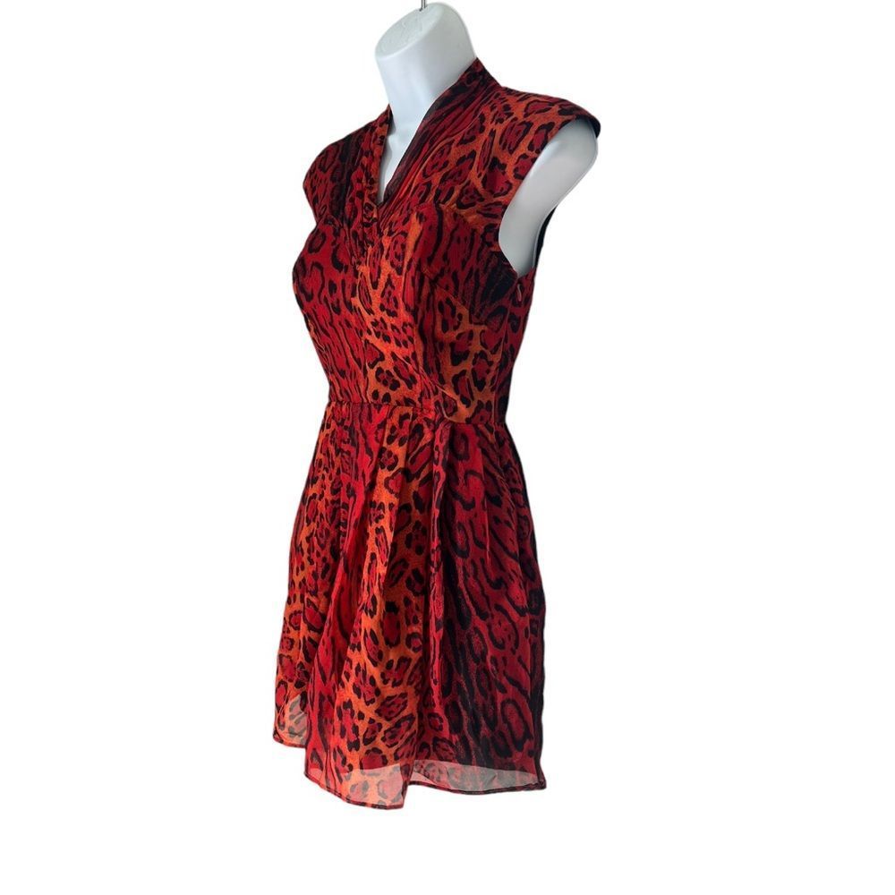 Ted Baker Fire Red Chiffon Animal Print Fit and Flare Mini Dress sz 0